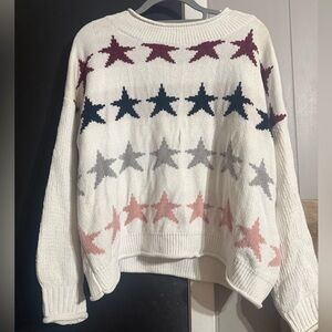 POL Star Patterned Sweater - Burgundy, Navy, Gray, Pink